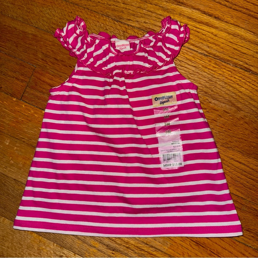 Baby Girl’s OshKosh B'gosh Pink and White Striped Tank Dress NWT  0783